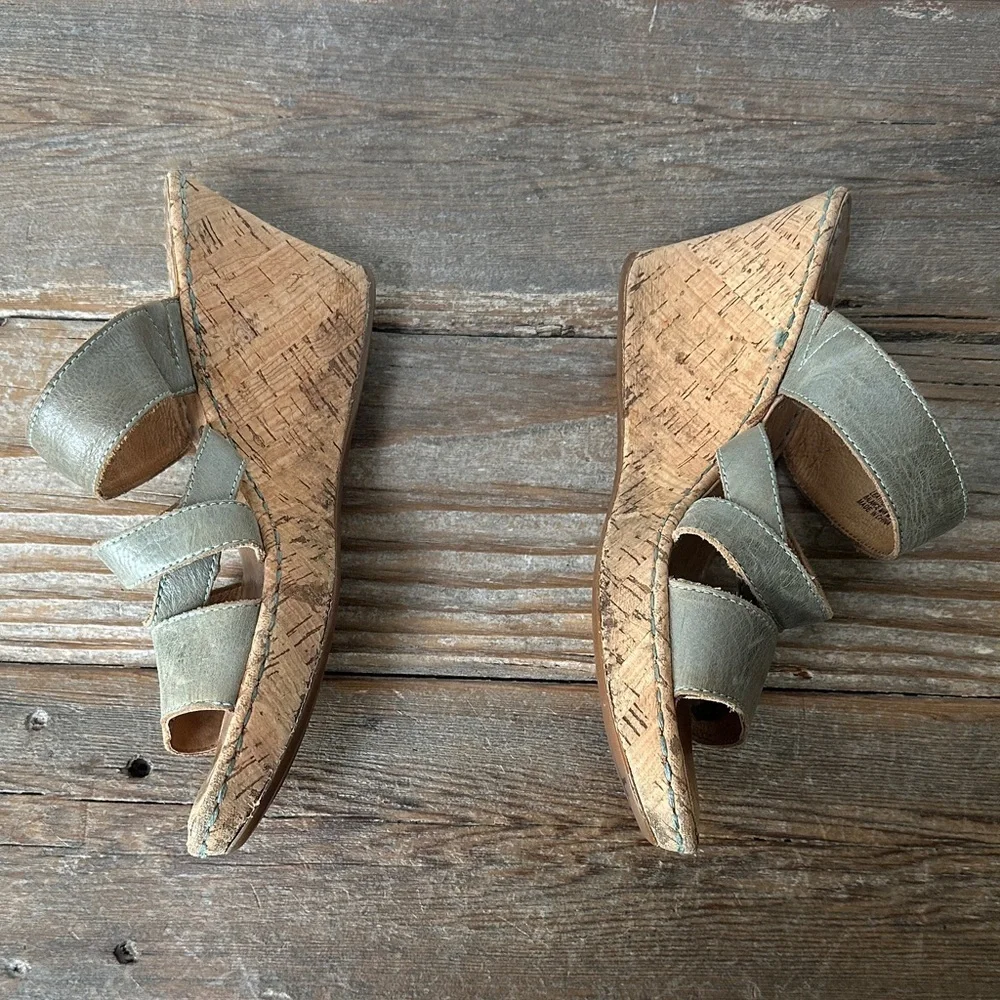 Born Metallic Olive Multi-Strap Cork Wedges